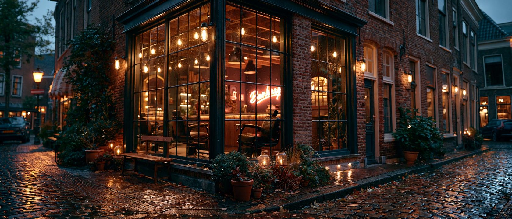 SNIT barbershop in Haarlem Centrum — warm licht boven een donkere werkplek